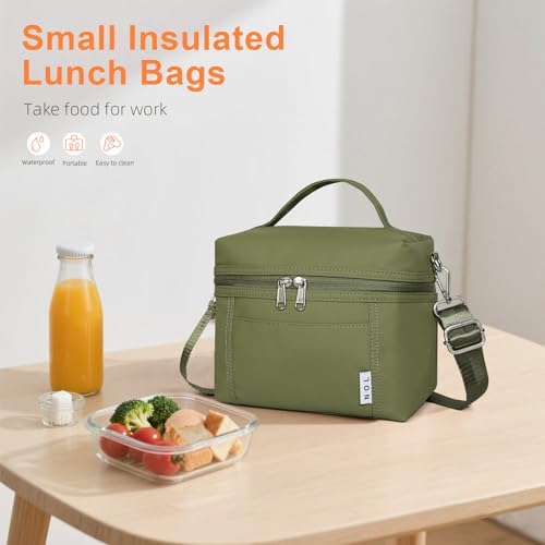 NOL Insulated Lunch Bags for Women Cooler Bag Lightweight Nylon Waterproof Lunch Box for Work (Amy green / Small (4 Liters))