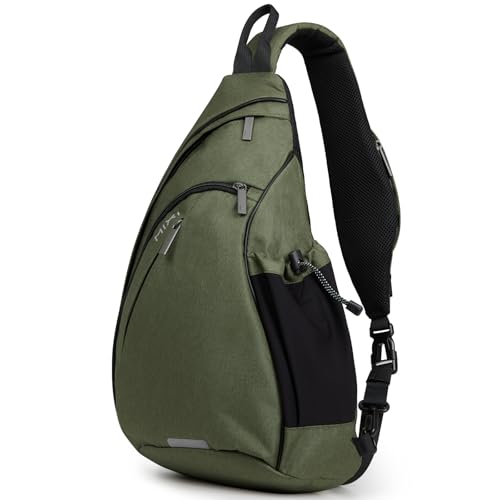 Sling Bag Men Backpack Unisex One Shoulder Bag Hiking Travel Backpack Crossbody with USB Port for Men Women Versatile Casual Daypack (Olive Green-20'')