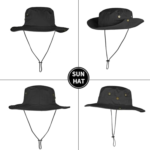 Sun Hats for Men Women Safari Hat Foldable Fishing Hat UPF 50+ Bucket Hat (1pack-blacksleeves)