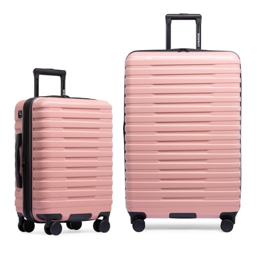 Boren Expandable Hardside Rugged Travel Luggage with 8 Spinner Wheels (2-Piece Set, USB Port in Carry-On / Pink)