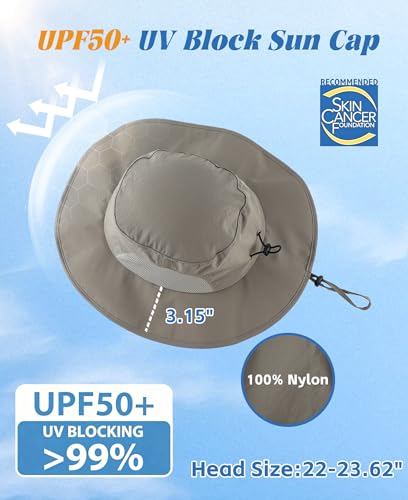 UPF50+ Mens Sun Hat Wide Brim Fishing Hat Sun Protection Cap for Men Women Portable Airy Mesh Beach Bucket Hat Cool Grey (One Size / Cool Grey)