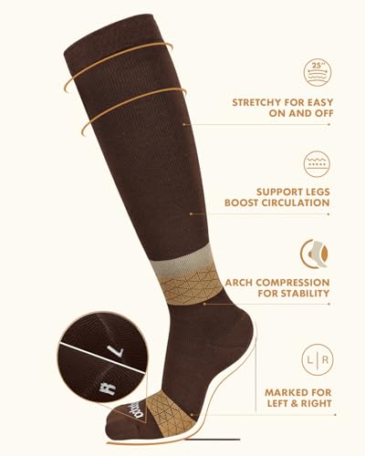 Thick Soft Cotton Compression Socks (White and Brown / Small-Medium)