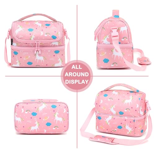 Kids Double Decker Cooler Insulated Lunch Bag Large Tote for Boys (Unicorn)