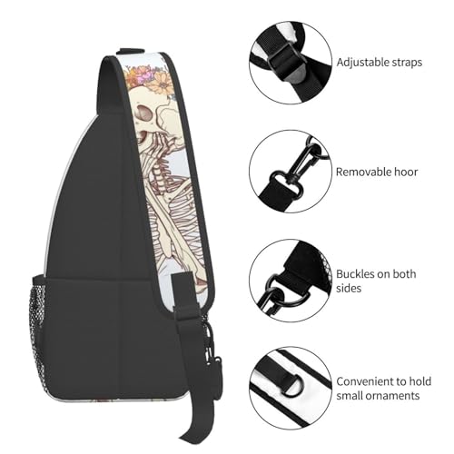Sling Bag Skeleton Flower Skull Hiking Daypack Crossbody Shoulder Backpack Travel Chest Pack for Men Women (B0154)