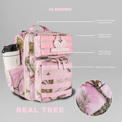 15L Slim Gym Backpack 1000D Travel EDC Daypack (Realtree Apx Flushing Pink)