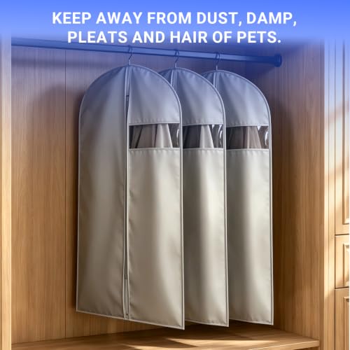Garment Bag Lightweight Clear White PEVA Breathable Suit Bags with Study Full Zipper for Suit Clothes Storage Closet (Grey / 24''X50'')