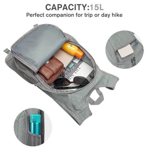 10L 15L Hiking Backpack Lightweight Packable Hiking Daypack Small Travel Outdoor Foldable Shoulder Bag (Grey / 15L)