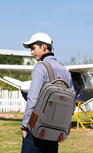 Canvas Laptop Backpack (15.6inch / A-khaki-grey)