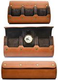 Watch Travel Case for Men Leather Watch Roll for Travel Organizer and Display Watch Case 3 Slots Full Grain Leather Tawny Brown