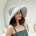 Women Summer Wide Brim Sun Hat Bucket Fishing Hats UV Protection (One Size / B4-fyu001-lightgray)