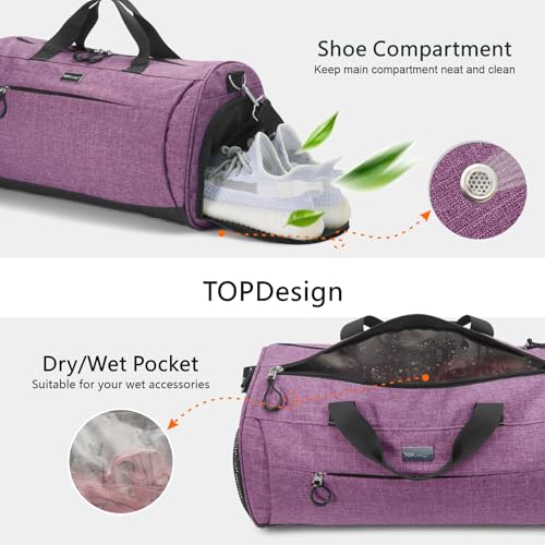 Gym Bag for Women & Men (Textured Purple / Large - 23 x 12 x 12″)