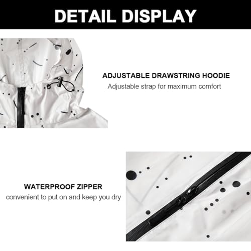 Rain Poncho Jacket Coat Hooded Zipper Style for Women (One Size / Line White Point)