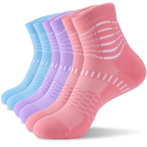 Ankle Compression Socks Women Men Plantar Fasciitis Relief 3 Pairs (Medium / Pink+purple+blue-diamond(3 Pairs))
