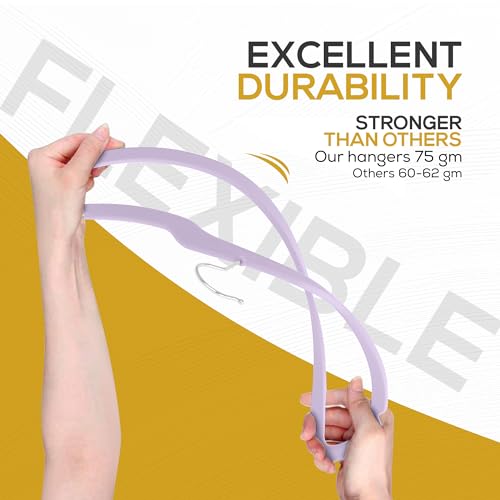 Premium Velvet Hangers 50 Pack Ultra Thin Non Slip Adult Felt Space Saving Suit Hanger for Closet Heavy Duty Coat Pants Jackets Dress Hangers 360° Swivel Hook Hold Upto 10 lbs Purple Hangers (Light Purple / 50 Pack)