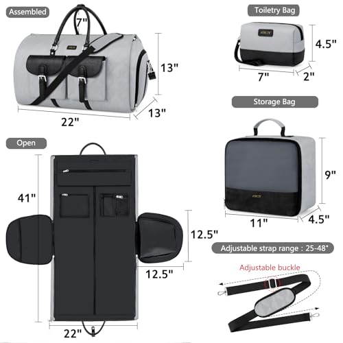 Garment Bag for Travel Convertible Carry on Travel Duffel Bag for Men Women (A04-Grey)
