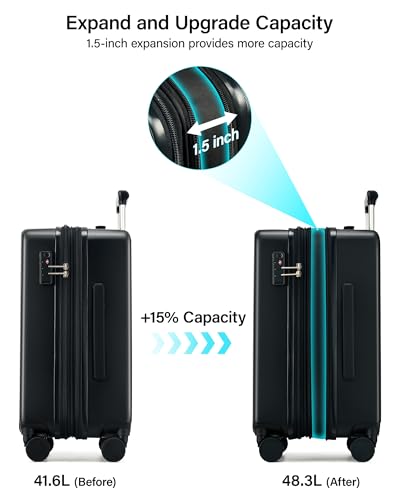 Carry on Luggage Airline Approved 20" Expandable Hardside Suitcase (Jet Black / 20 Inch EXT)