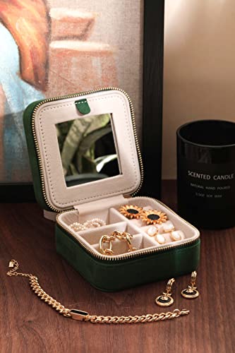 Travel Jewelry Organizer Boxes for Women Small Portable Necklace Earrings Bracelet Rings Travel Case Best Friend Birthday Gifts for Women Trendy (08_Suede_Touch_Emerald)