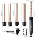 Curling Wand 5 in 1 Hair Curlers Iron Set with 5 Interchangeable Ceramic Tourmaline Barrel for Long Short Hair Styles Curling Irons Set Fast Heating Hair Cripmer for Women Gift (Champagne Gold)
