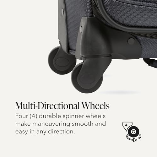 Sion Softside Expandable Spinner Luggage Durable Lightweight Travel Suitcase (Checked-Large / Dark Grey)