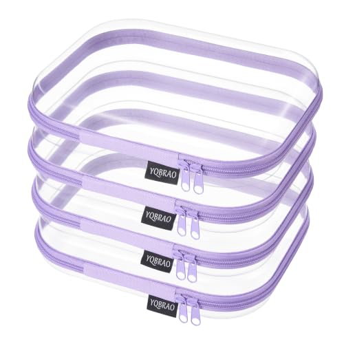 Clear Hard Shell Zipper Cases (Purple / 4 Pack(M))
