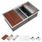 36"x19" Undermount Double Bowl Kitchen Sink 64 (Stainless Steel / 36" (60/40))