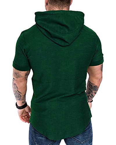 Mens Fashion Hoodies Sport Pullover Solid Color Shirt Workout Lightweight Tops Dark Green Large (Large / Dark Green1)