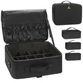Large Makeup Case Travel Makeup Train Case Professional Makeup Artist Bag Portable Nail Organizer Box Art Supply Case with Adjustable Dividers (Black with 3 clear bags / Large)