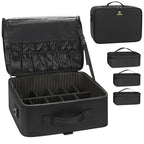 Large Makeup Case Travel Makeup Train Case Professional Makeup Artist Bag Portable Nail Organizer Box Art Supply Case with Adjustable Dividers (Black with 3 clear bags / Large)