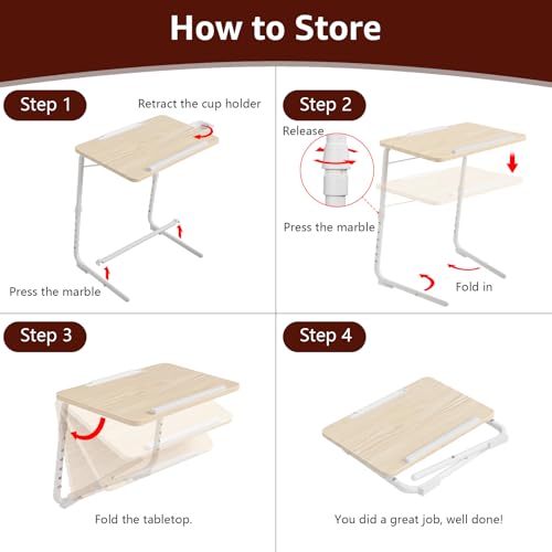 Adjustable TV Tray Table for Couch (Natural Wood)