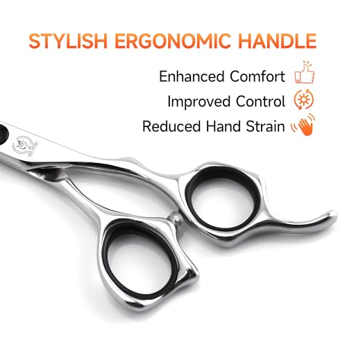 Professional Straight Hair Cutting Scissors 5.5'' Barber Haircut Shears with Sharp Razor Edge 440C Hair Scissors with Ergonomic Design for Salon and Home User (Straight / 5.5 inches)