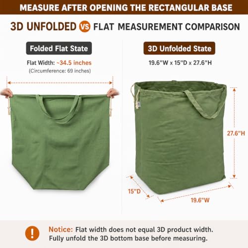 Canvas Laundry Bags with Handles & Rectangular Base (Army Green XL | Rectangular Base / 19.6"Wx15"Depthx27.6"H)