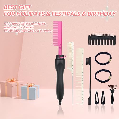 Electric Hot Comb Hair Straightener Heat Pressing Comb Curling Flat Iron Curler Hair Straightener Brush for Natural Black (Purple-3-gear)