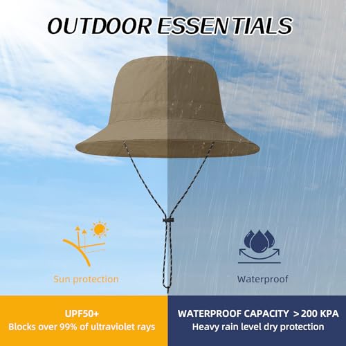 Waterproof Bucket Hats for Woman UPF 50+ Sun Hat Khaki (Khaki)