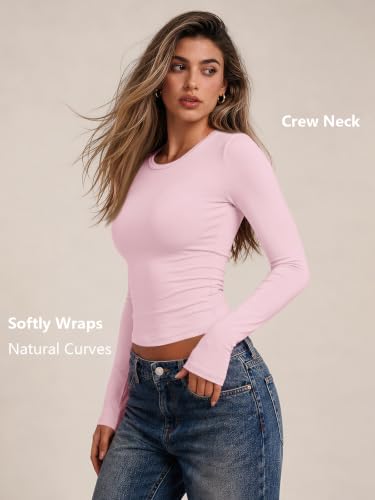 Womens Long Sleeve Shirts Basic Compression Tops Pink S (Small / Pink)