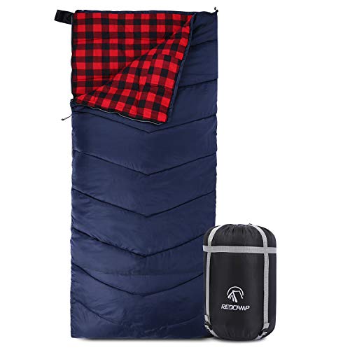 Cotton Flannel Sleeping Bag for Adults (Red Plaid with 2lbs Filling)