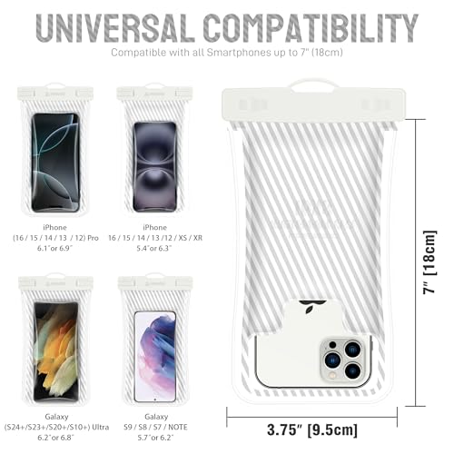 Waterproof Phone Pouch [Floating Airbag Design] Universal IPX8 Cellphone Case Dry Bag with Lanyard for iPhone 16 15 14 13 Pro Max Galaxy S24 S23 Phones Up to 6.9'' for Beach Vacation (White)