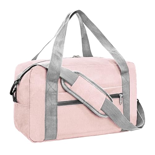 Foldable Carry on Luggage Bag 22x14x9 Personal Item Bag for Airplanes Travel Duffel Bags for Women and Men (Pink / 40L)