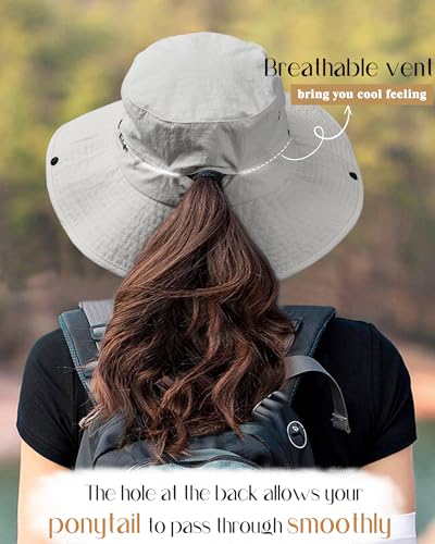 Sun Hats for Women Ponytail Wide Brim Summer Packable Cowboy Hat (One Size / Light Grey)