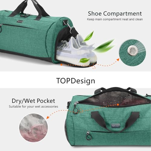 Gym Bag for Women & Men (Textured Green / Large - 23 x 12 x 12″)