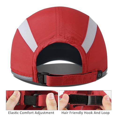 Adjustable Quick Drying Reflective Foldable Running Cap Outdoor Sports Hat 50+ UPF Inhibit UV Mesh Race Performance Water Repellency Baseball Cap (6 7/8-7 1/2 / Red)