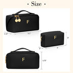 Initial Makeup Bag Personalized Gift for Women Teen Girls (Black / F)