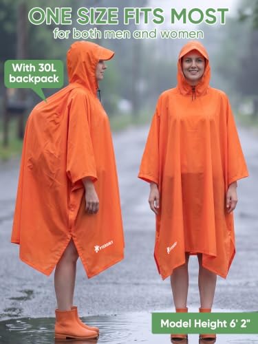 Hooded Rain Poncho for Adults (Orange-basic)
