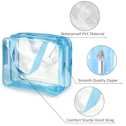 2Pcs Crystal Clear PVC Travel Toiletry Bag Kit for Women Men (Double layer-2pcs Large-Blue / Double layer)