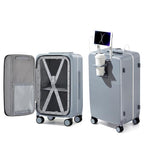 20 Inch Carry On Luggage with Cup Holder and USB Ports (Grey / Non-Expandable 20 Inch)