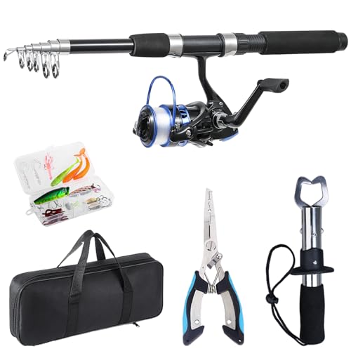 Fishing Rod 6.9ft Telescopic Fishing Rod and Reel Combo with Fishing Pliers and Lip Gripper Fishing Equipment (Blue-6.9ft Spinning Combo)