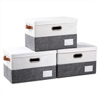 Foldable Storage Bins with Lids [3 (Grey & White / M(3-Pack))