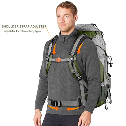 50L Hiking Backpack with Rain Cover for Both Men & Women (Green)