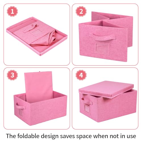 Storage Bins With Lids Closet Organizer Cabinet Box For Clothes (Pink - pink inside / 2 Pack)