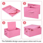 Storage Bins With Lids Closet Organizer Cabinet Box For Clothes (Pink - pink inside / 2 Pack)