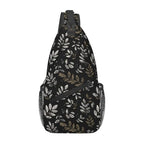 Sling Bag Boho Black Leaf Pattern Hiking Daypack Crossbody Shoulder Backpack Travel Chest Pack for Men Women (B0167)